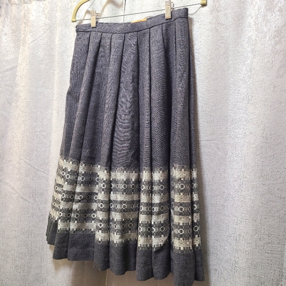 Vintage Dresses & Skirts - Vintage Wool Midi Wavy Print Skirt Gray Geometric Womens‎ 6